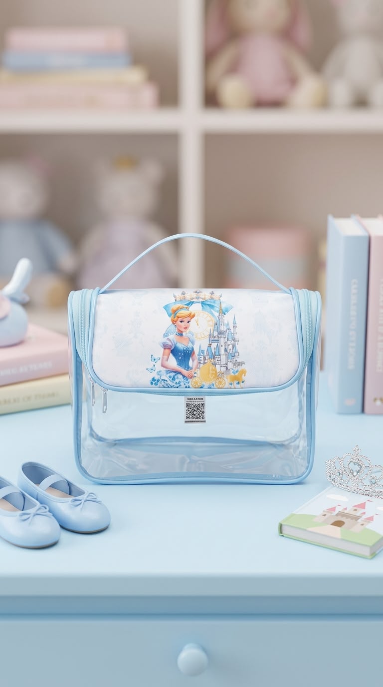 Mockup generado por IA: bolso infantil temático en habitación decorada