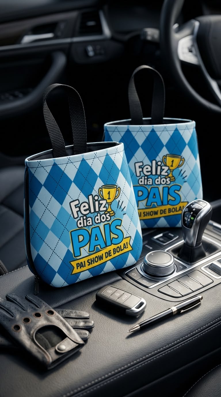 Mockup generado por IA: bolso personalizado dentro de un auto