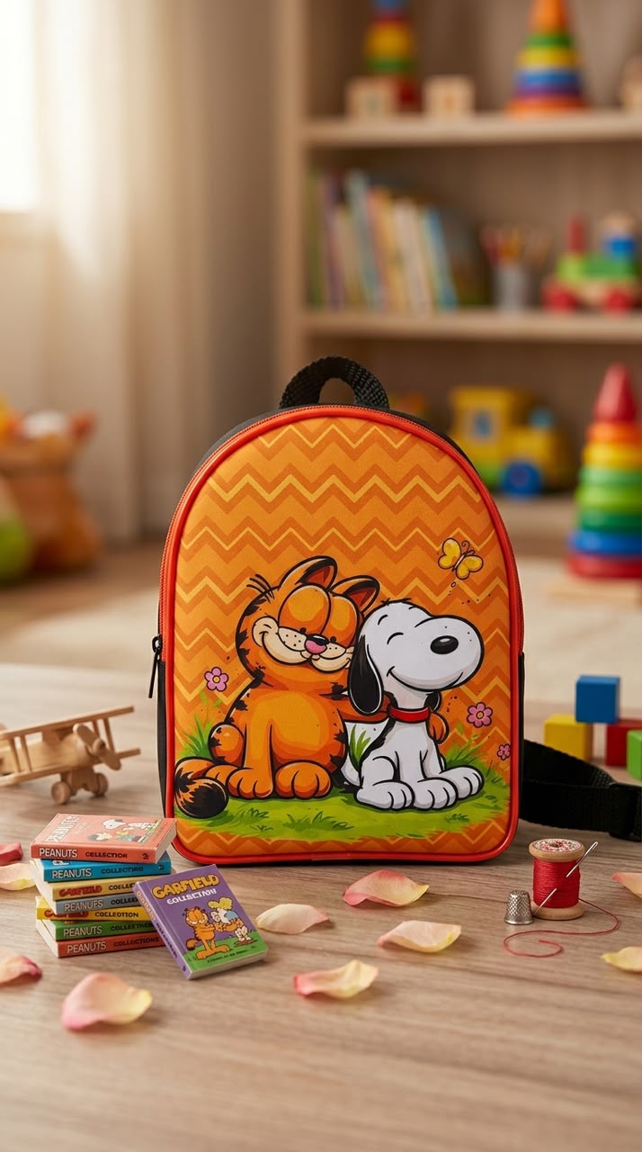 Mockup generado por IA: mochila en habitación infantil con globos
